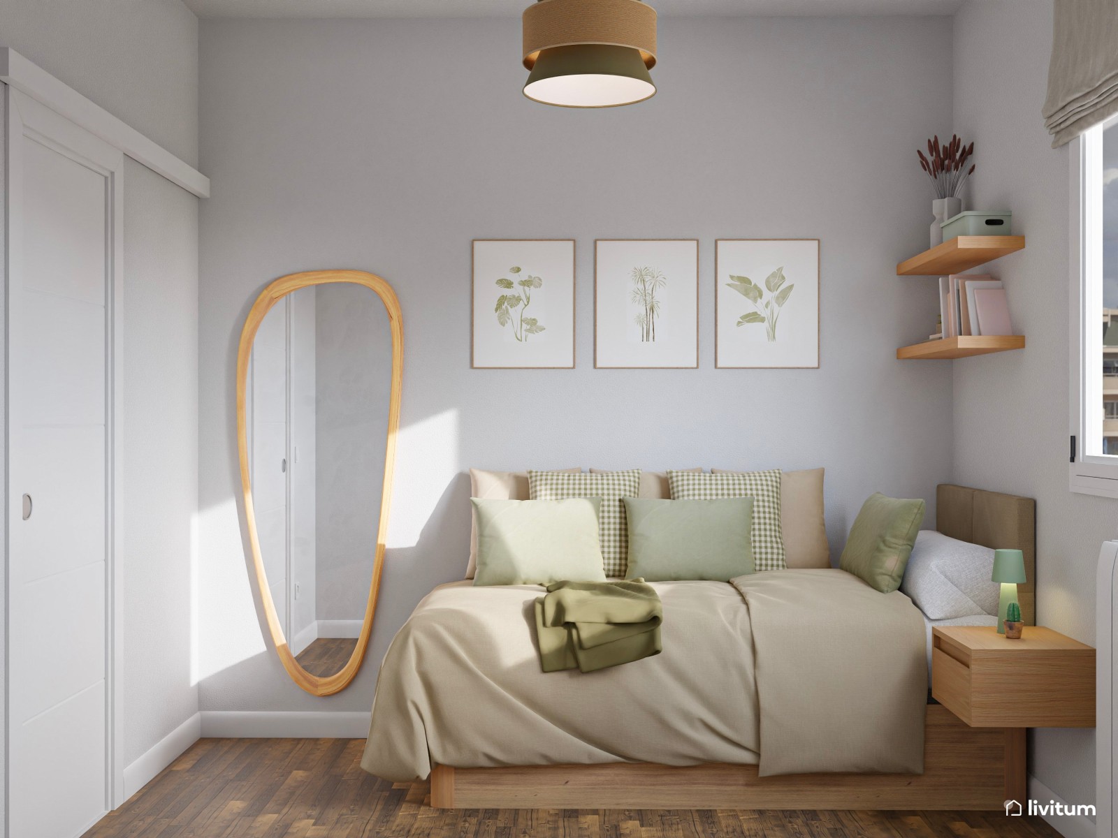 Dormitorio nórdico muy acogedor y cálido con escritorio en 6 m²
