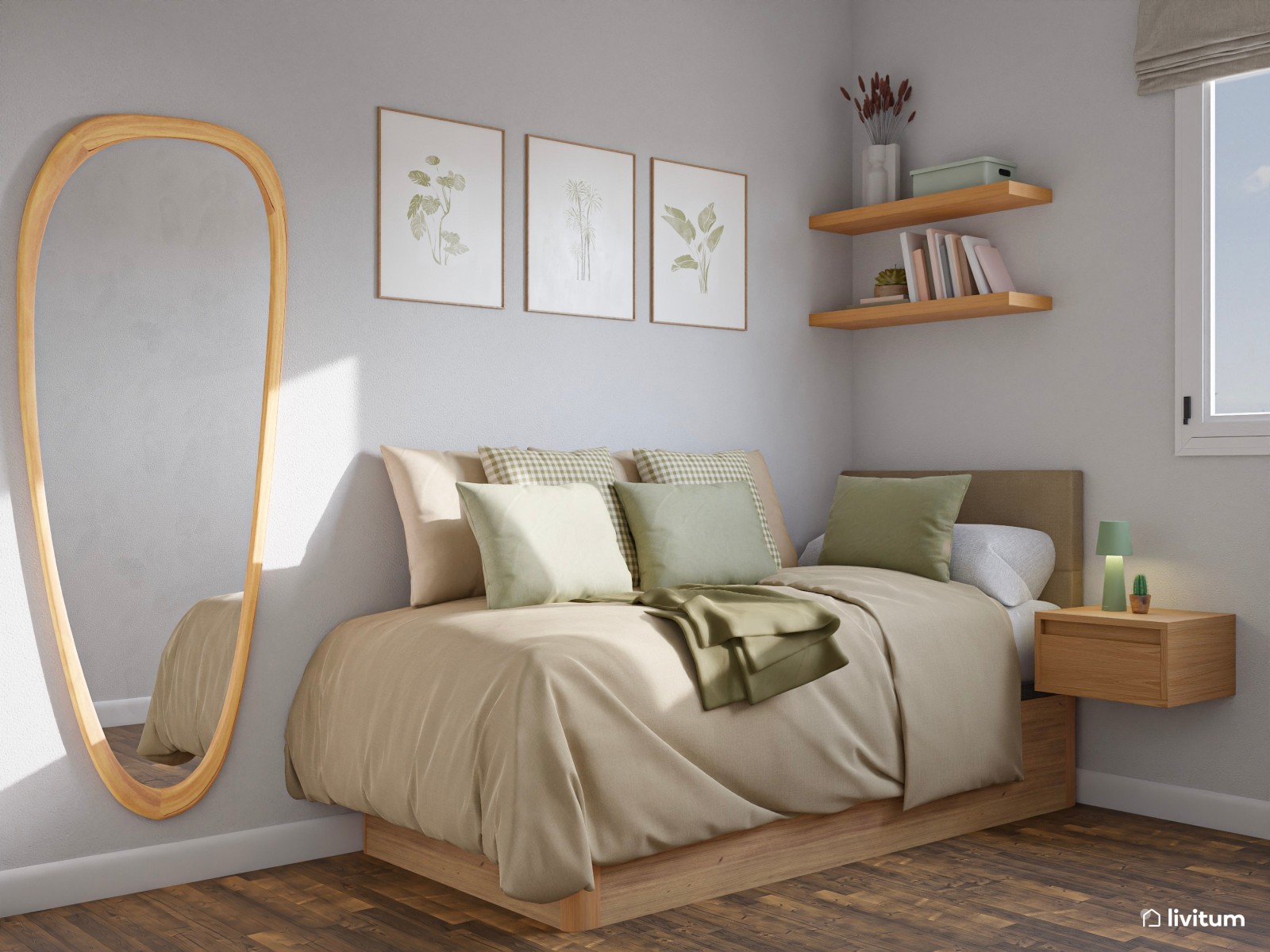 Dormitorio nórdico muy acogedor y cálido con escritorio en 6 m²