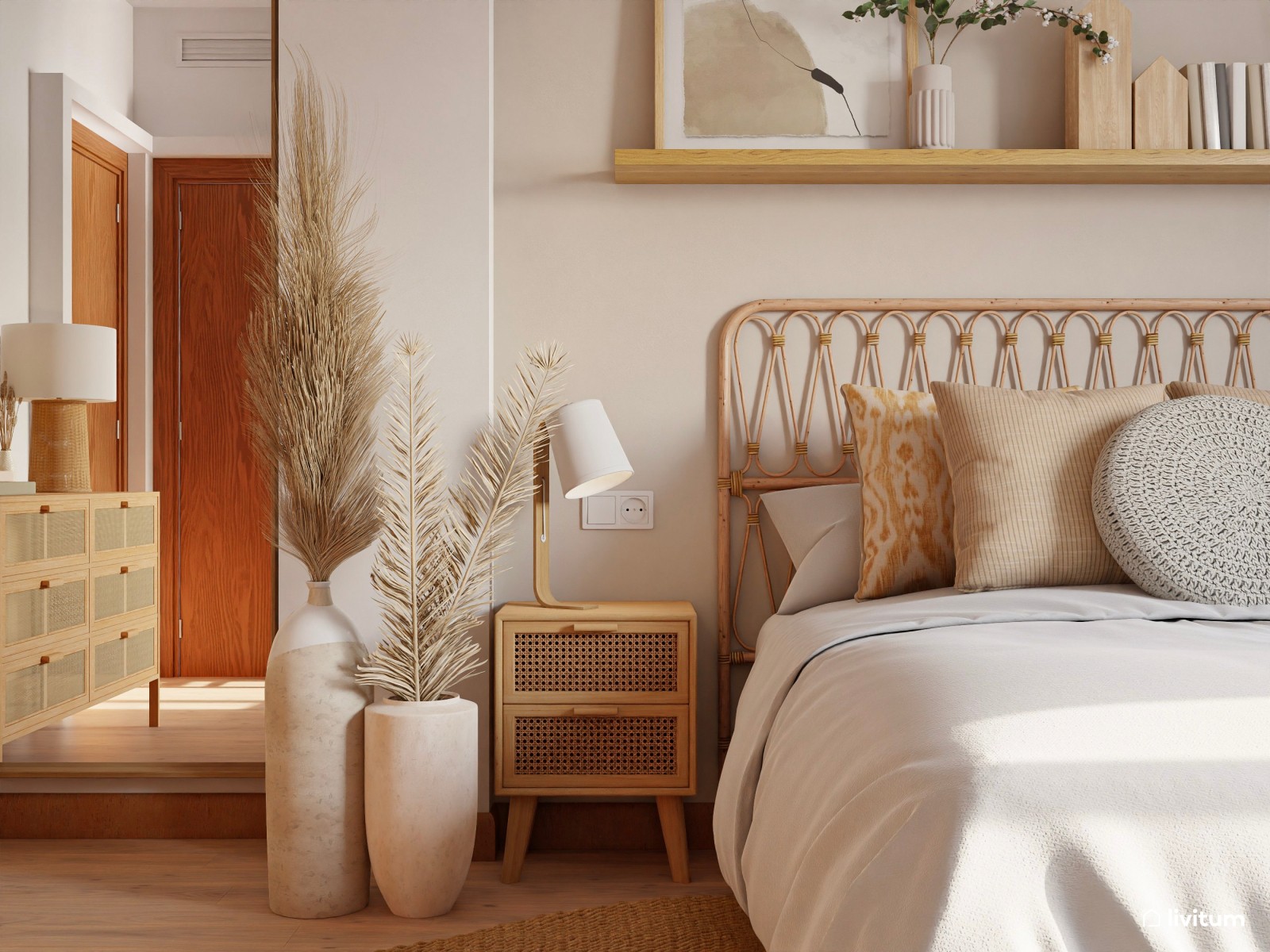 Dormitorio nórdico y boho con un ambiente acogedor 