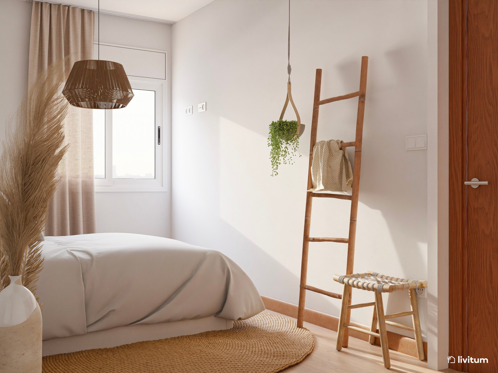 Dormitorio nórdico y boho con un ambiente acogedor 