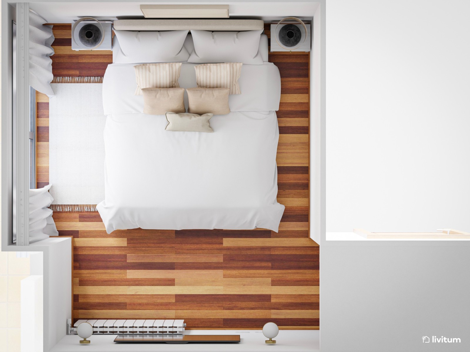 Dormitorio nórdico y minimalista en tonos neutros 