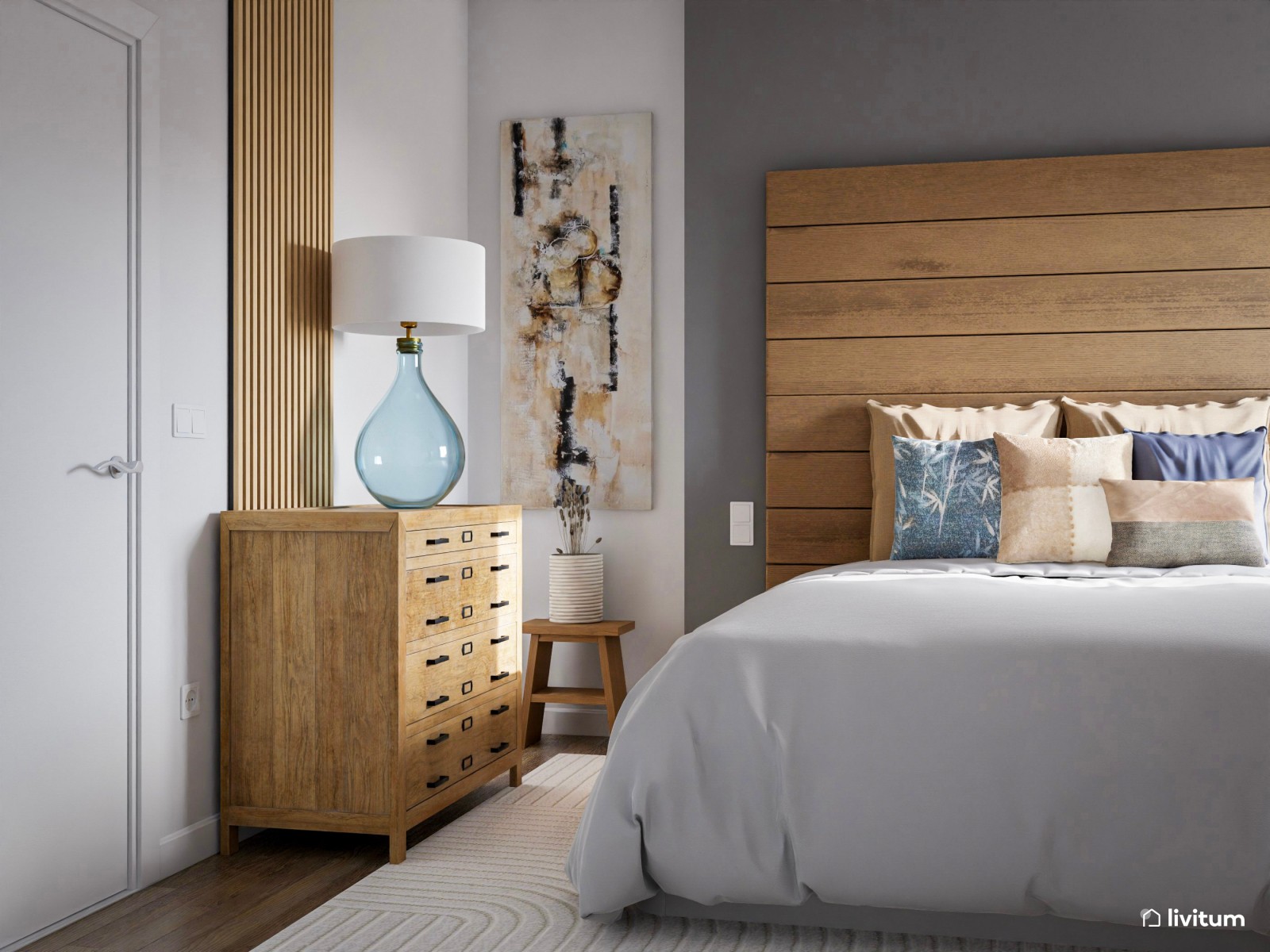 Dormitorio nórdico y moderno con detalles de color 