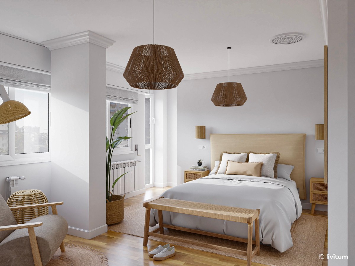 Dormitorio nórdico y rústico muy acogedor
