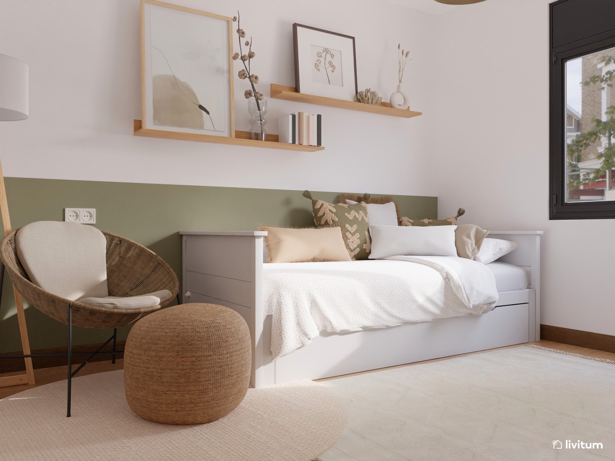 Dormitorio para invitados en verde y blanco