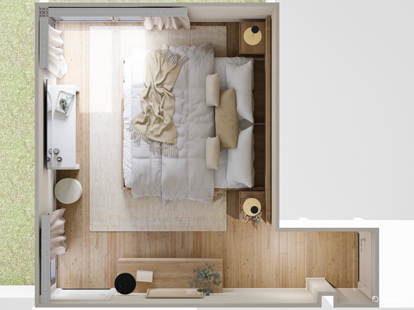 Dormitorio pequeño de 13 m² de estilo moderno en tonos tierra