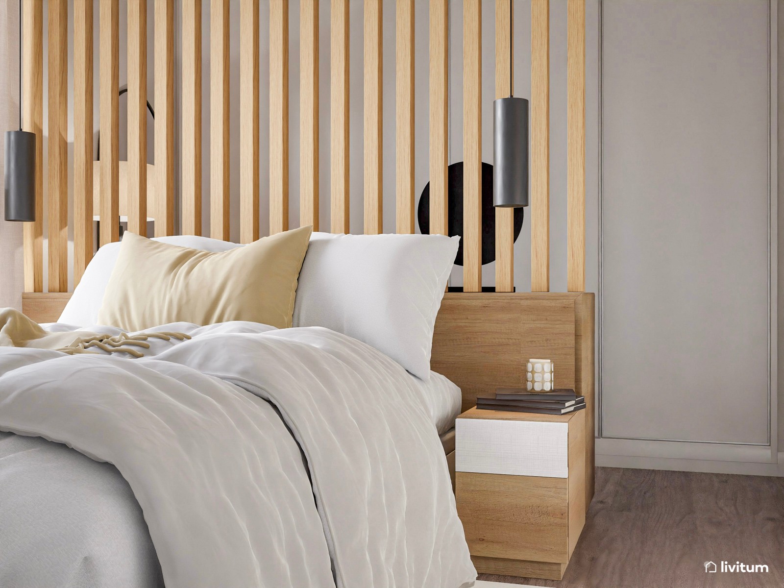 Dormitorio pequeño y moderno con práctico vestidor integrado