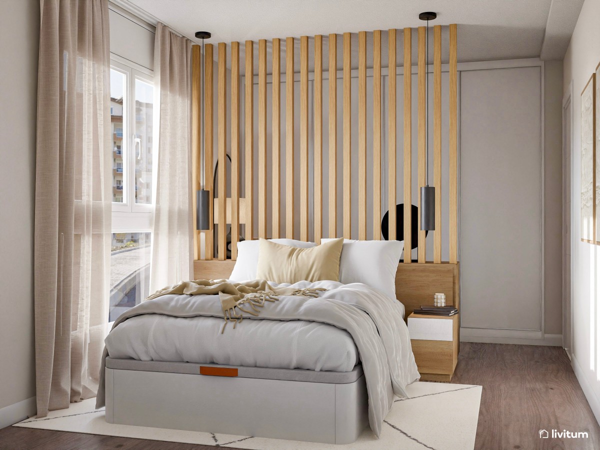Dormitorio pequeño y moderno con práctico vestidor integrado