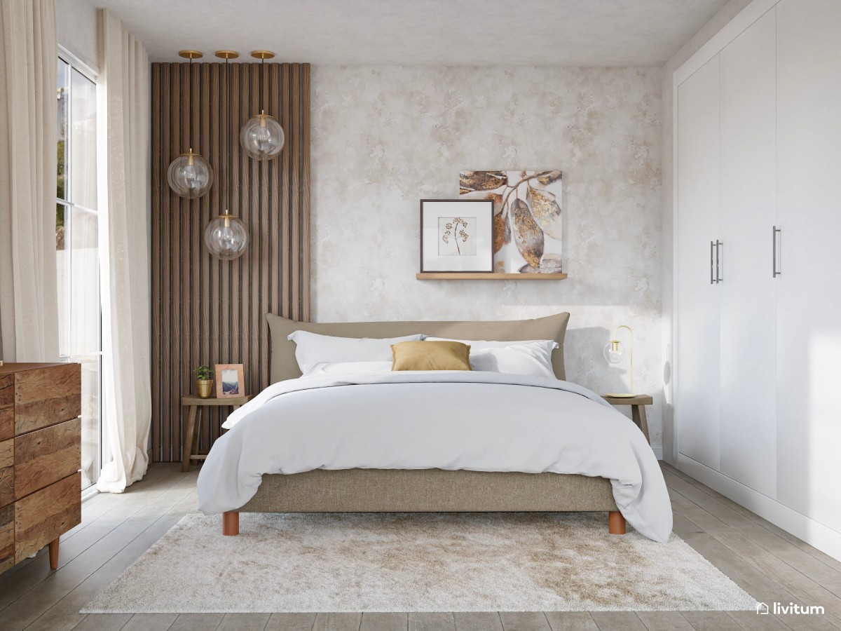 Dormitorio principal con panel de madera