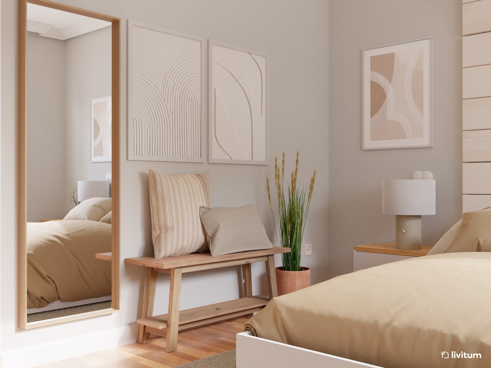 Dormitorio rústico y vintage en tonos claros 