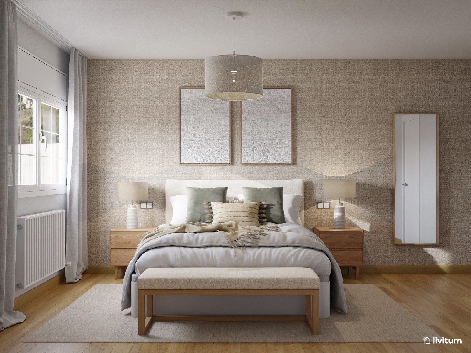 Dormitorio sencillo de estilo nórdico con papel pintado