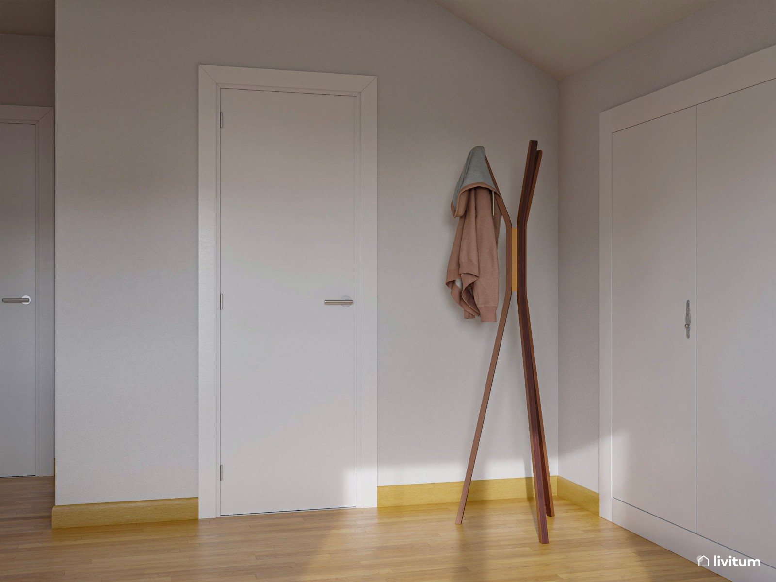 Dormitorio sencillo de estilo nórdico con papel pintado