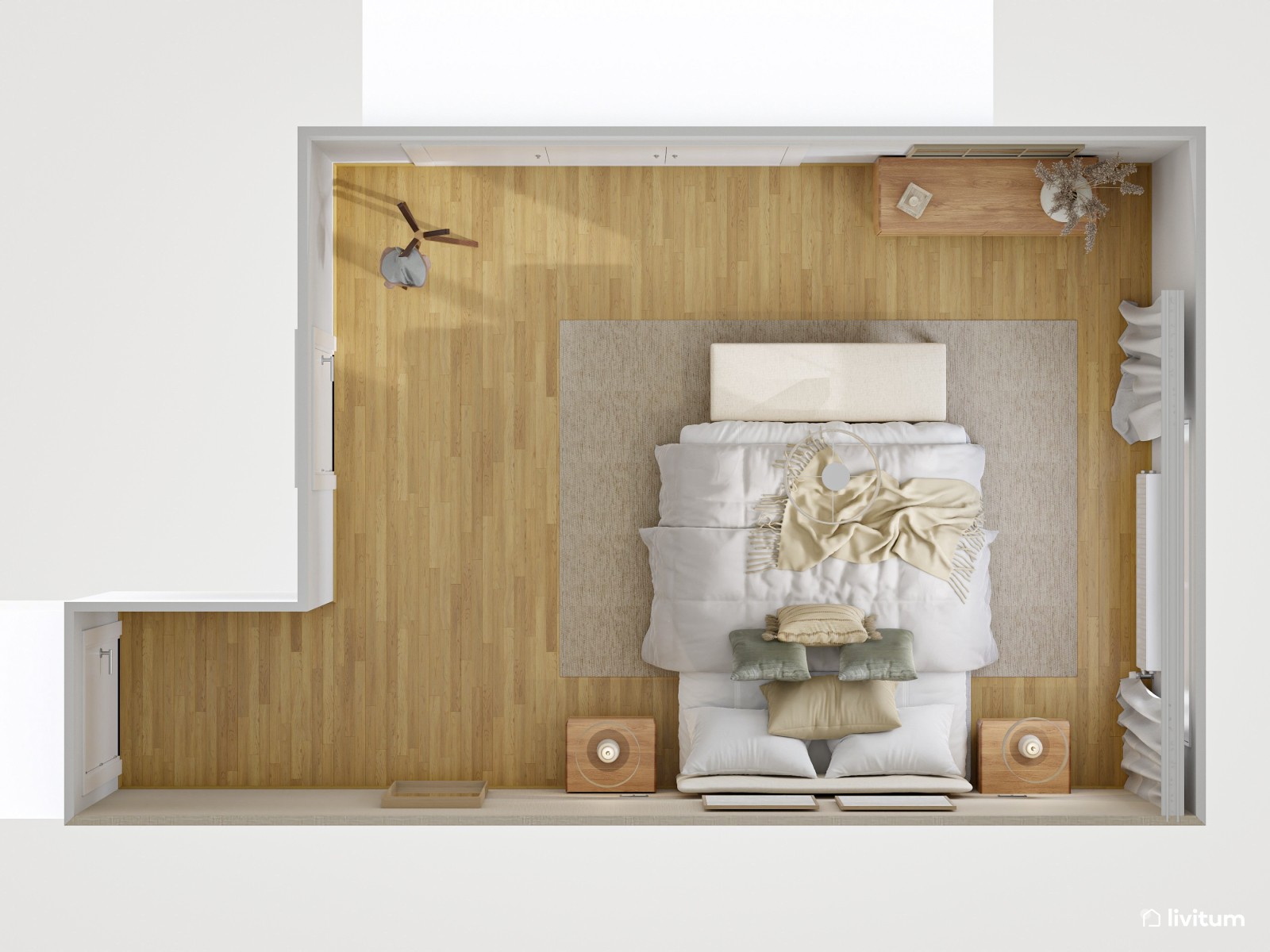 Dormitorio sencillo de estilo nórdico con papel pintado