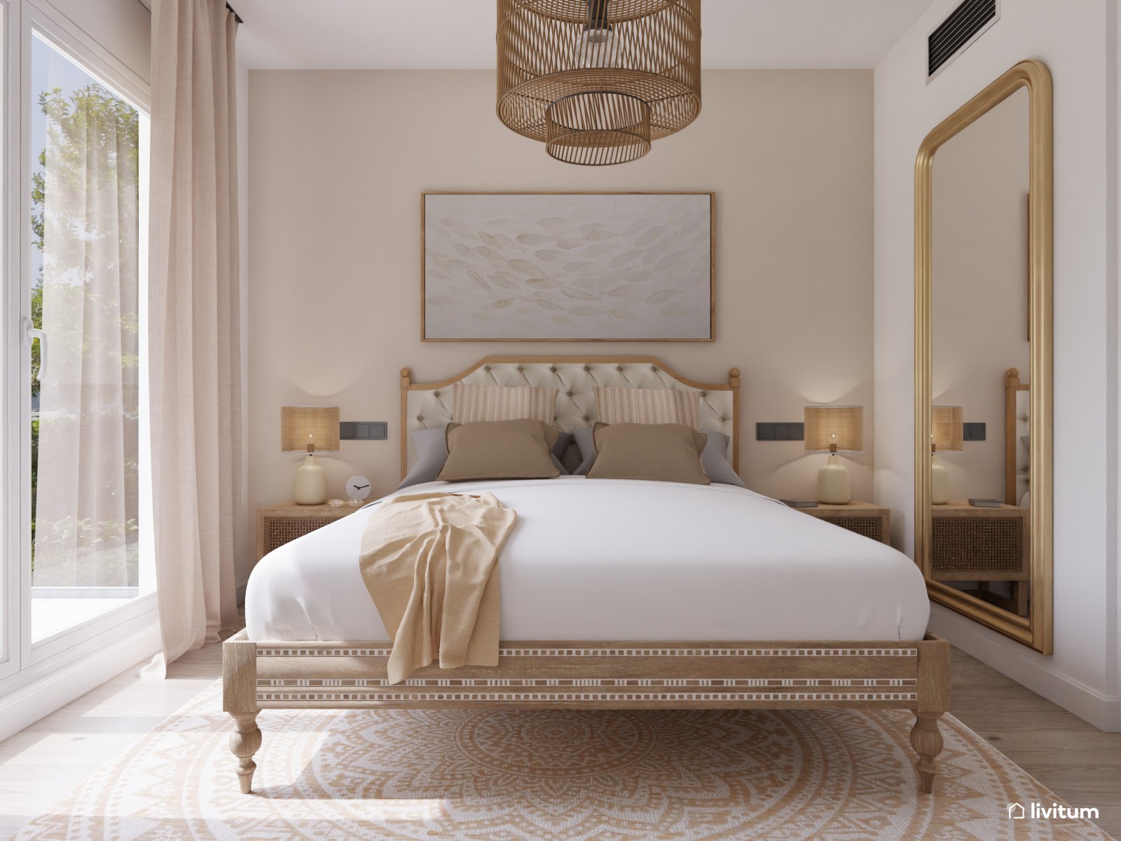 Dormitorio vintage en tonos neutros 
