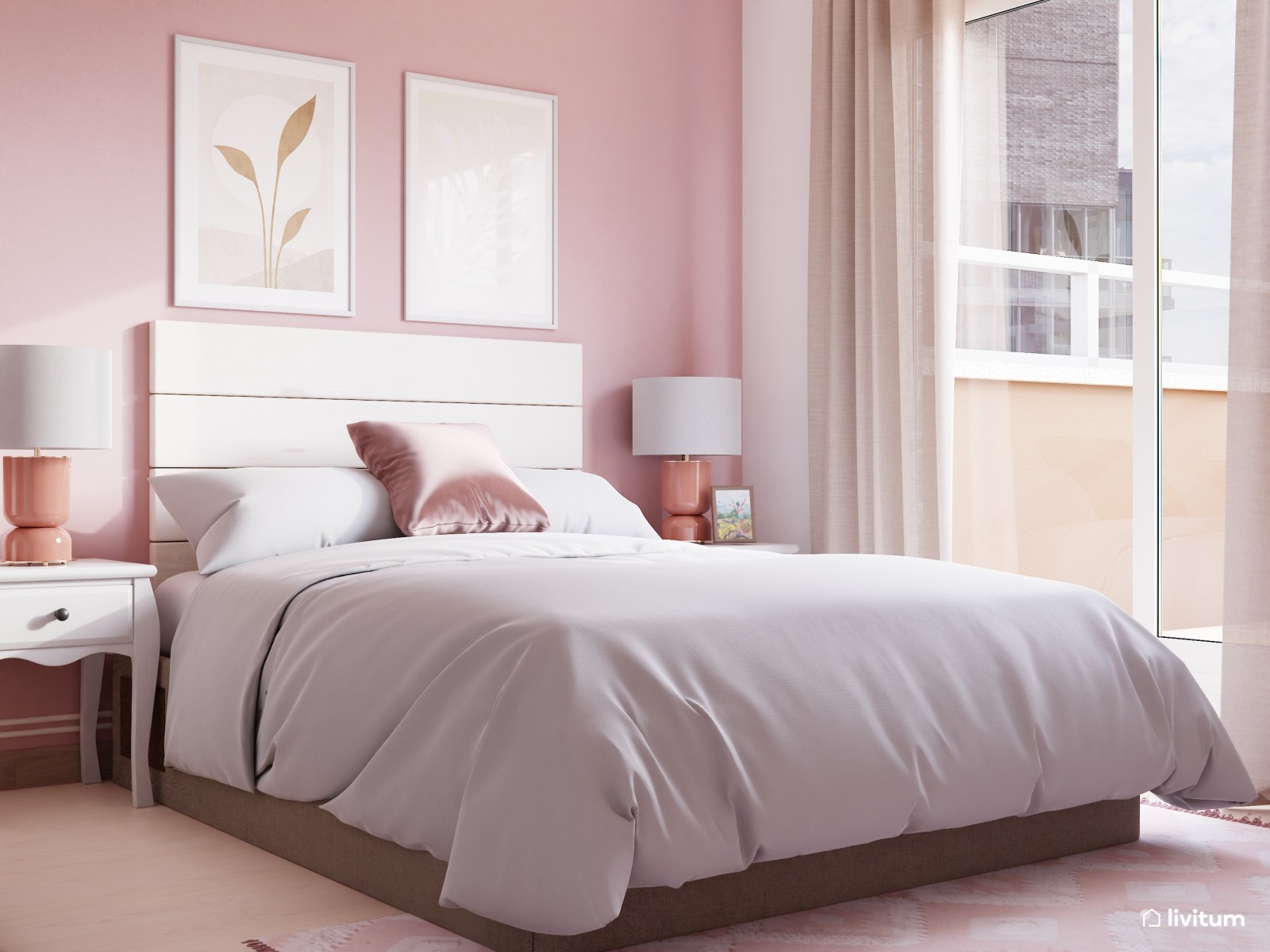 Dormitorio vintage rosa y blanco 