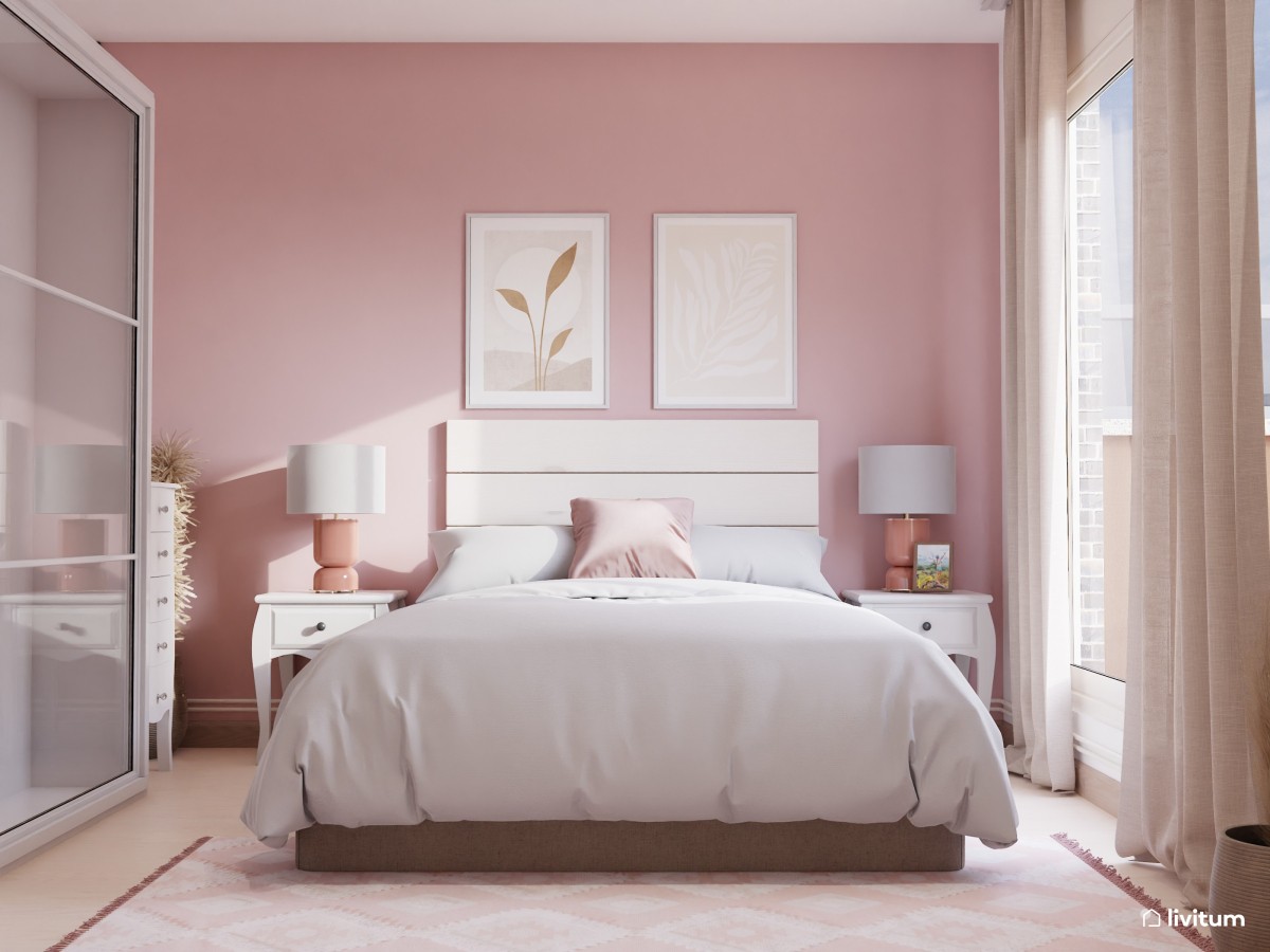 Dormitorio vintage rosa y blanco