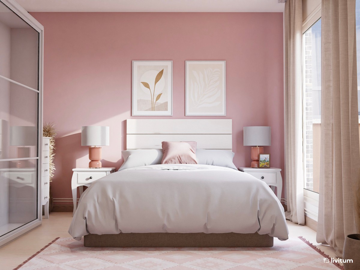 Dormitorio vintage rosa y blanco