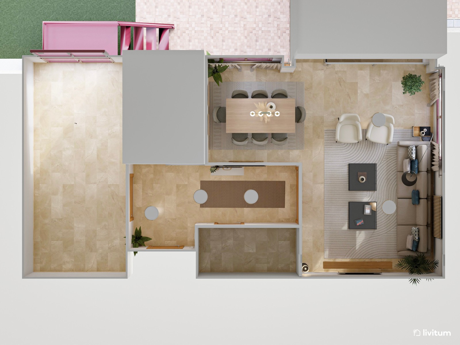 Dos en uno: salones modernos y amplios en un piso de alquiler