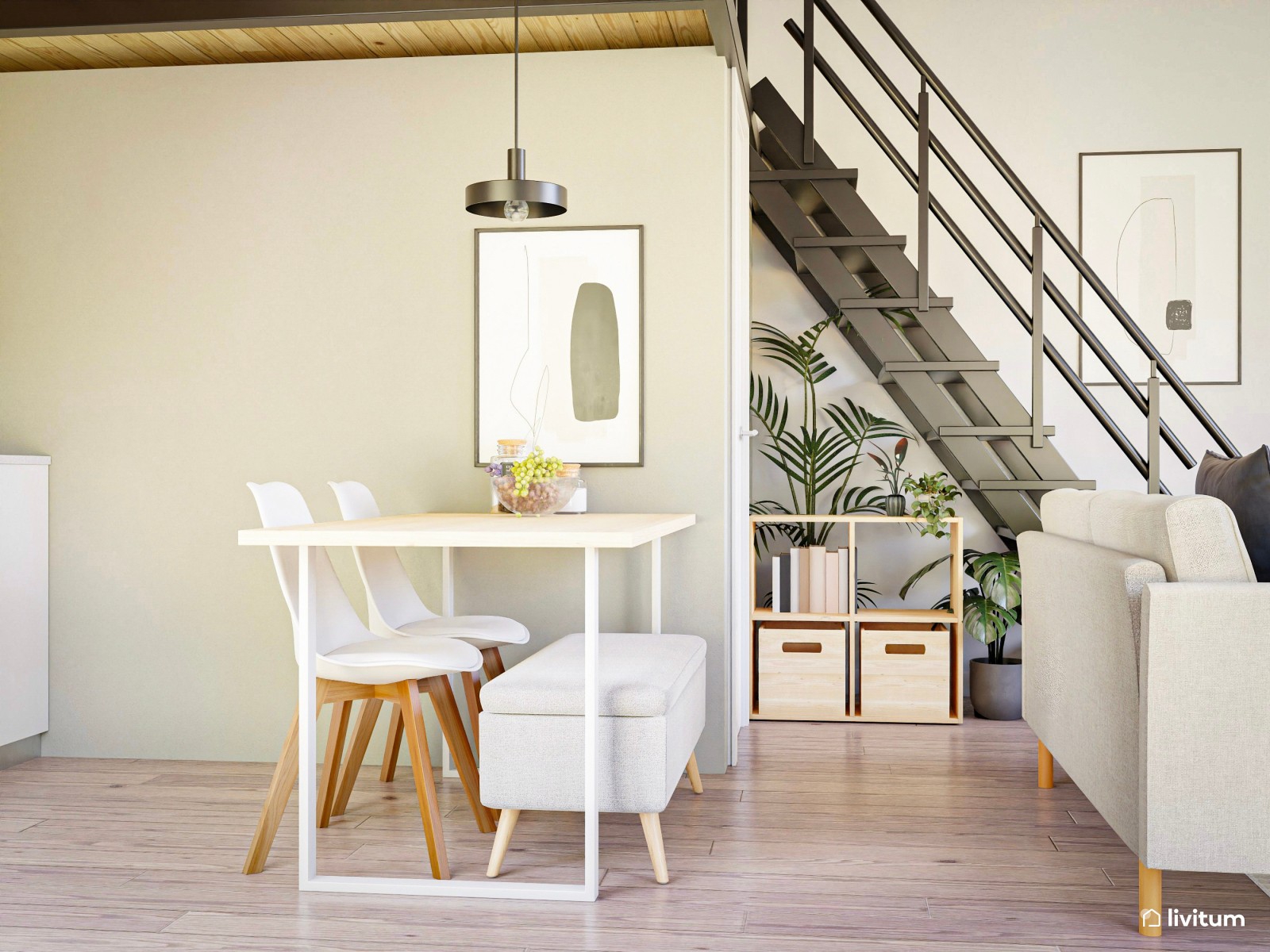Dúplex con cocina, sala de estar y zona de relax de estilo nórdico 