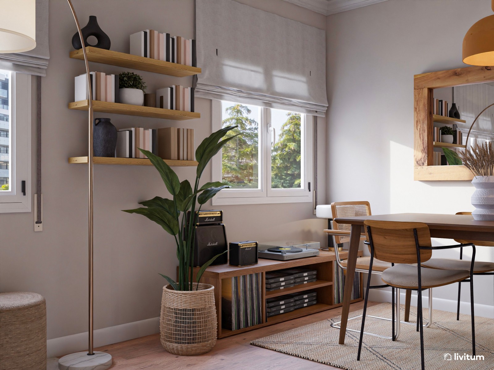 Ecléctico salón comedor con muchos detalles sorprendentes