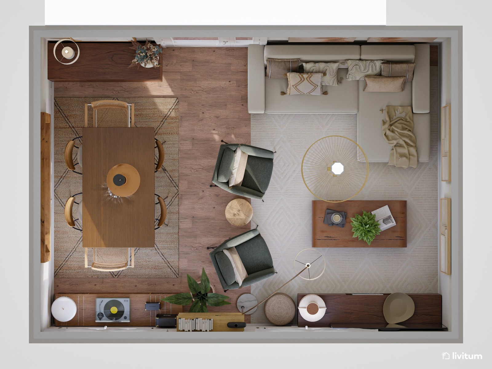 Ecléctico salón comedor con muchos detalles sorprendentes