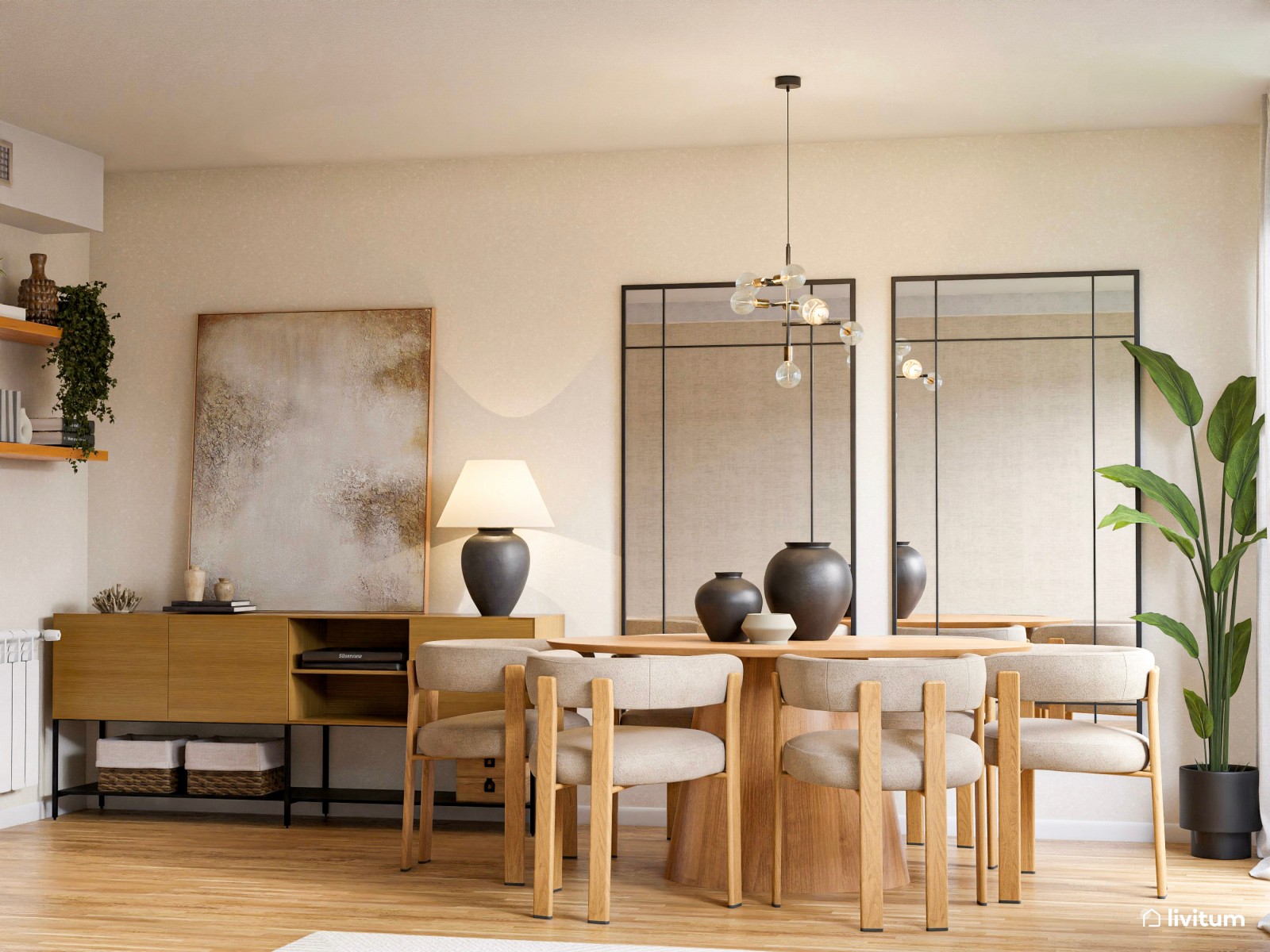 El reinado de la madera y los detalles oscuros: un salón con gracia y estilo