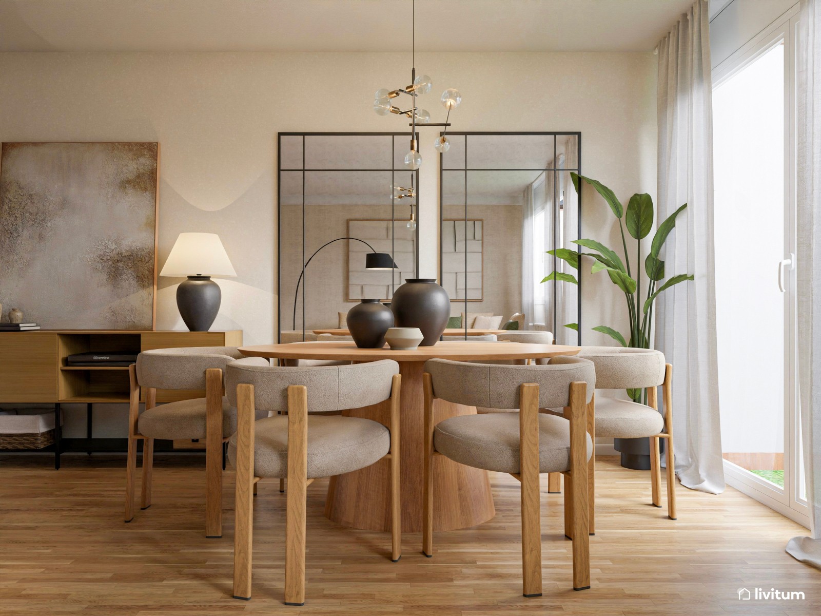 El reinado de la madera y los detalles oscuros: un salón con gracia y estilo