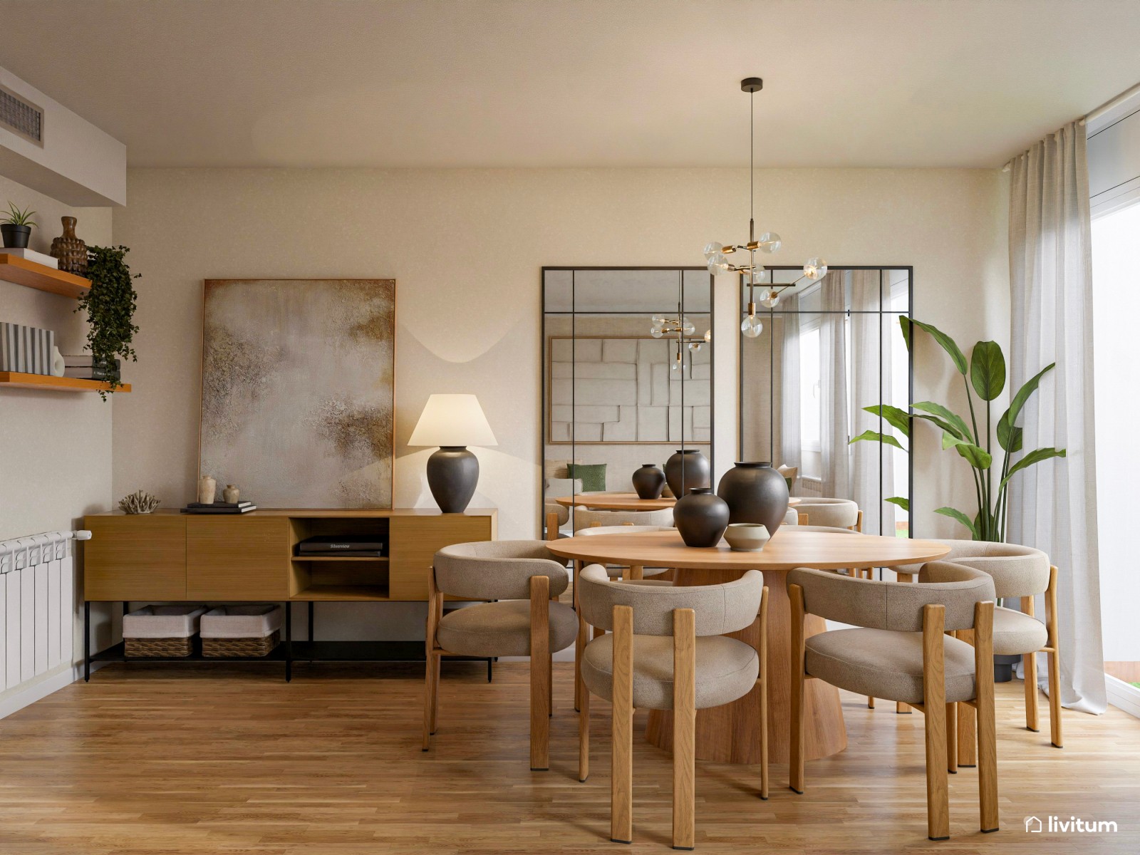 El reinado de la madera y los detalles oscuros: un salón con gracia y estilo