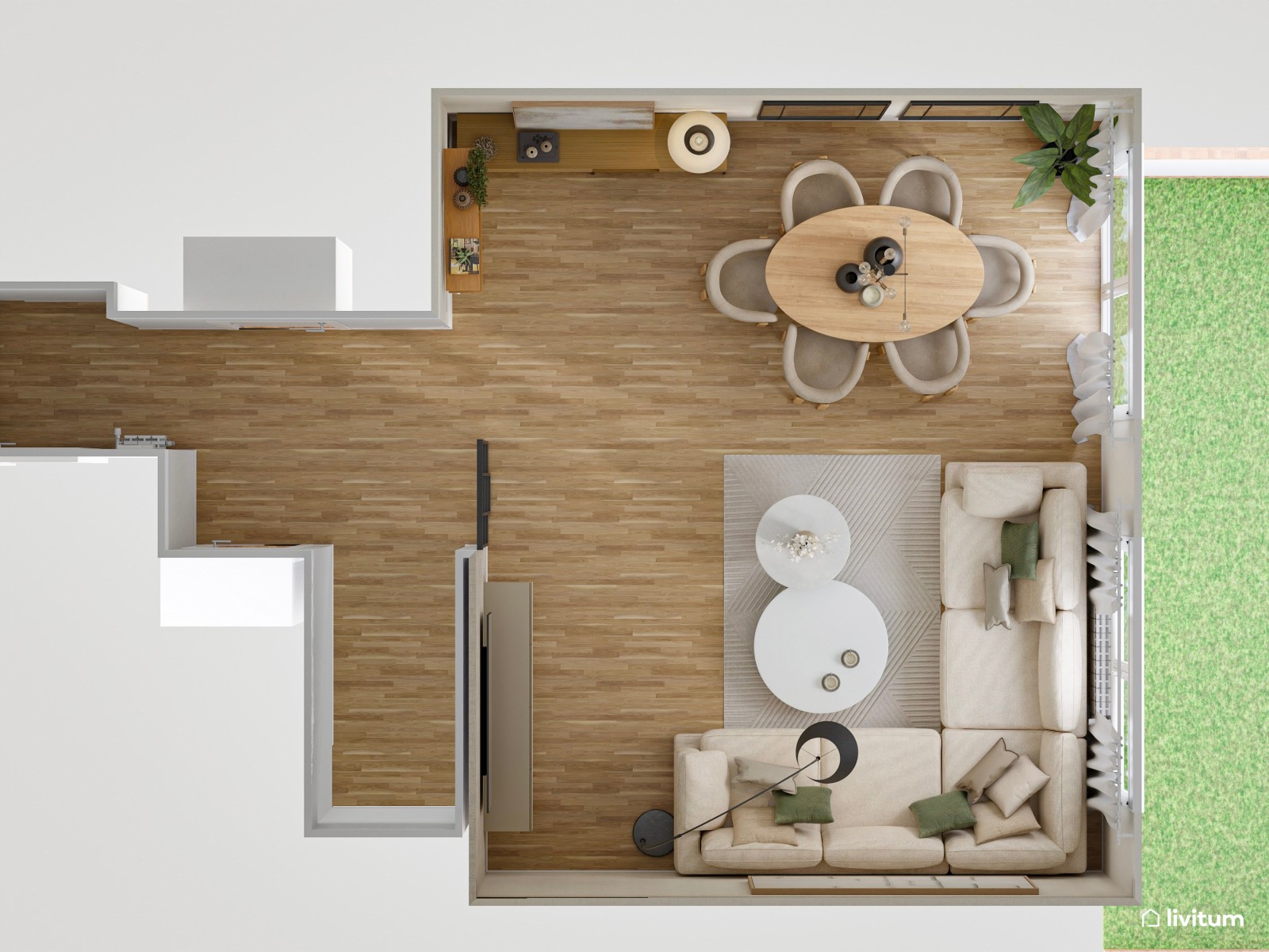 El reinado de la madera y los detalles oscuros: un salón con gracia y estilo