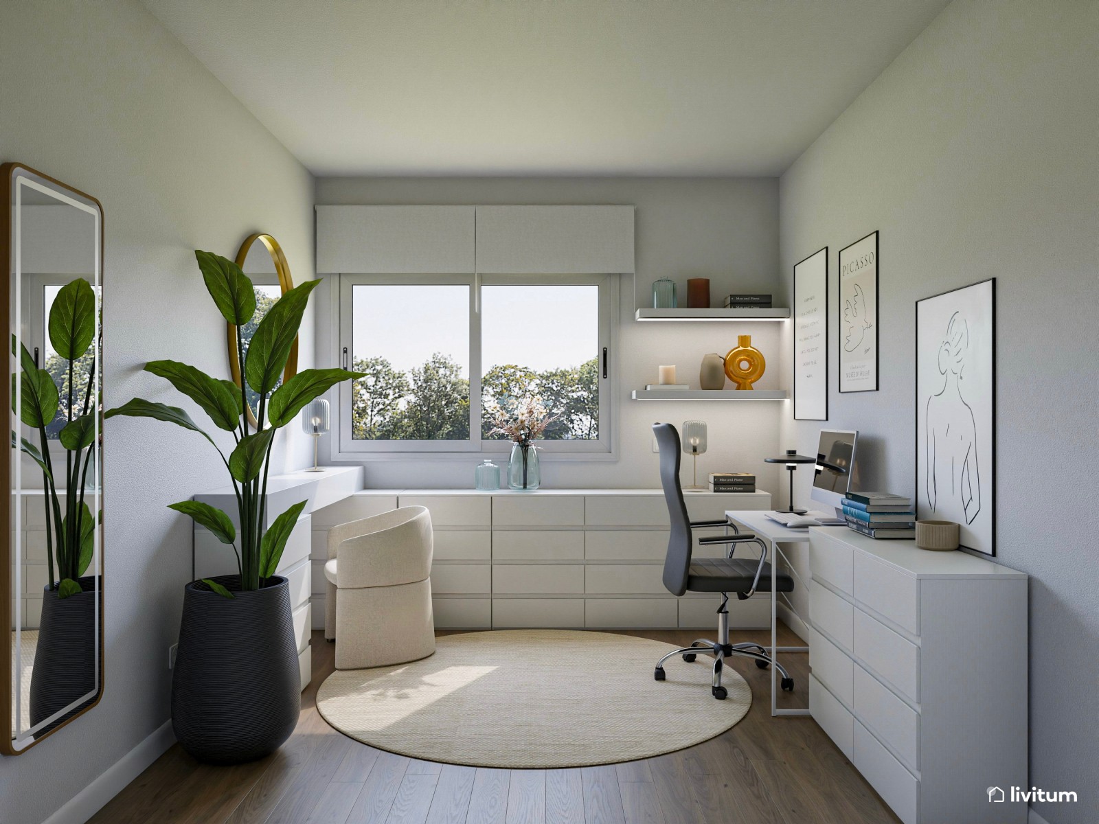 Elegante despacho en Total White y con tocador 