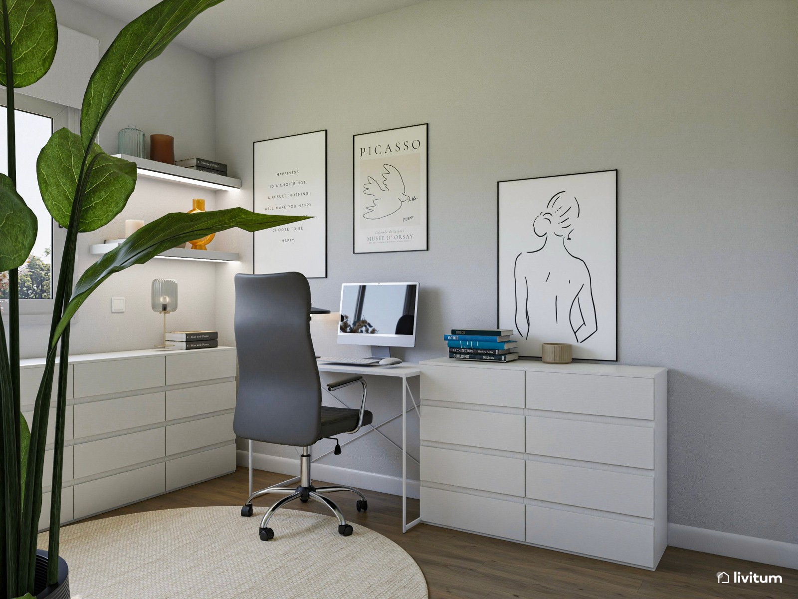 Elegante despacho en Total White y con tocador 