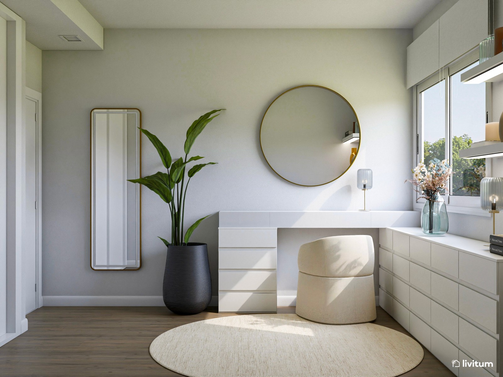 Elegante despacho en Total White y con tocador 