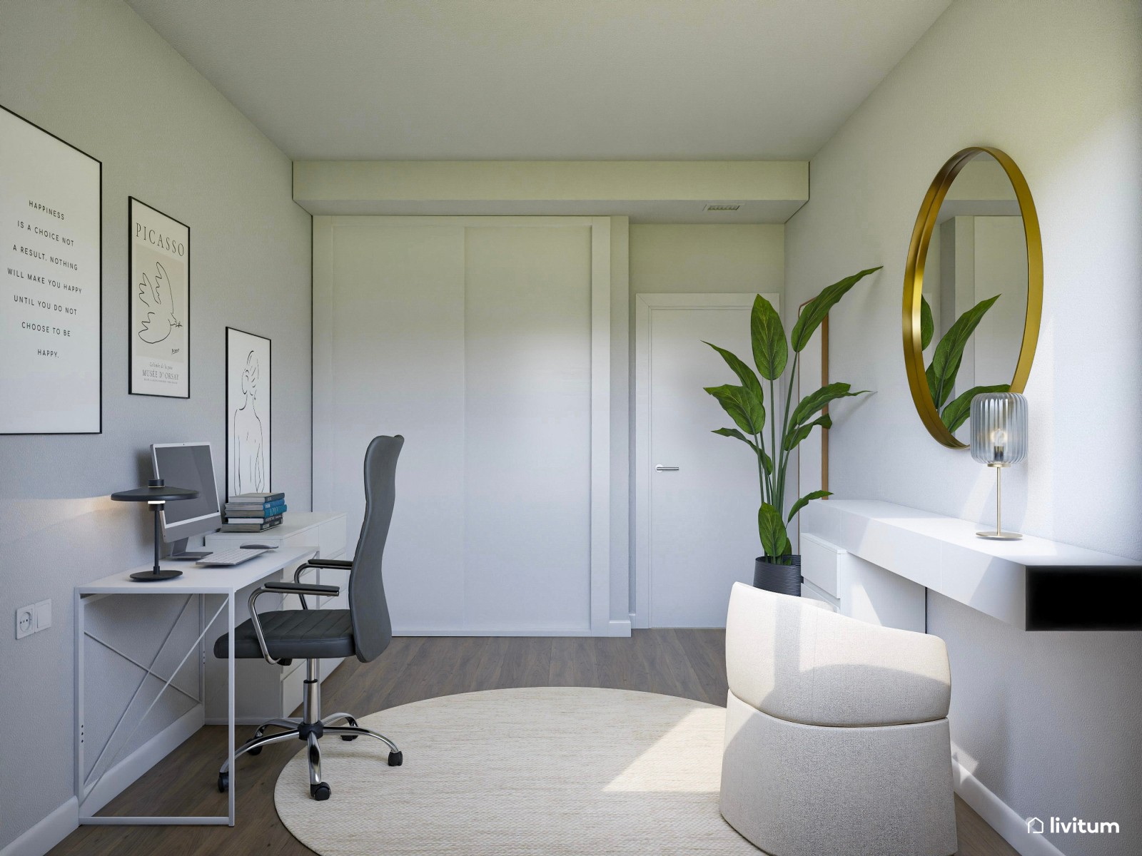 Elegante despacho en Total White y con tocador 