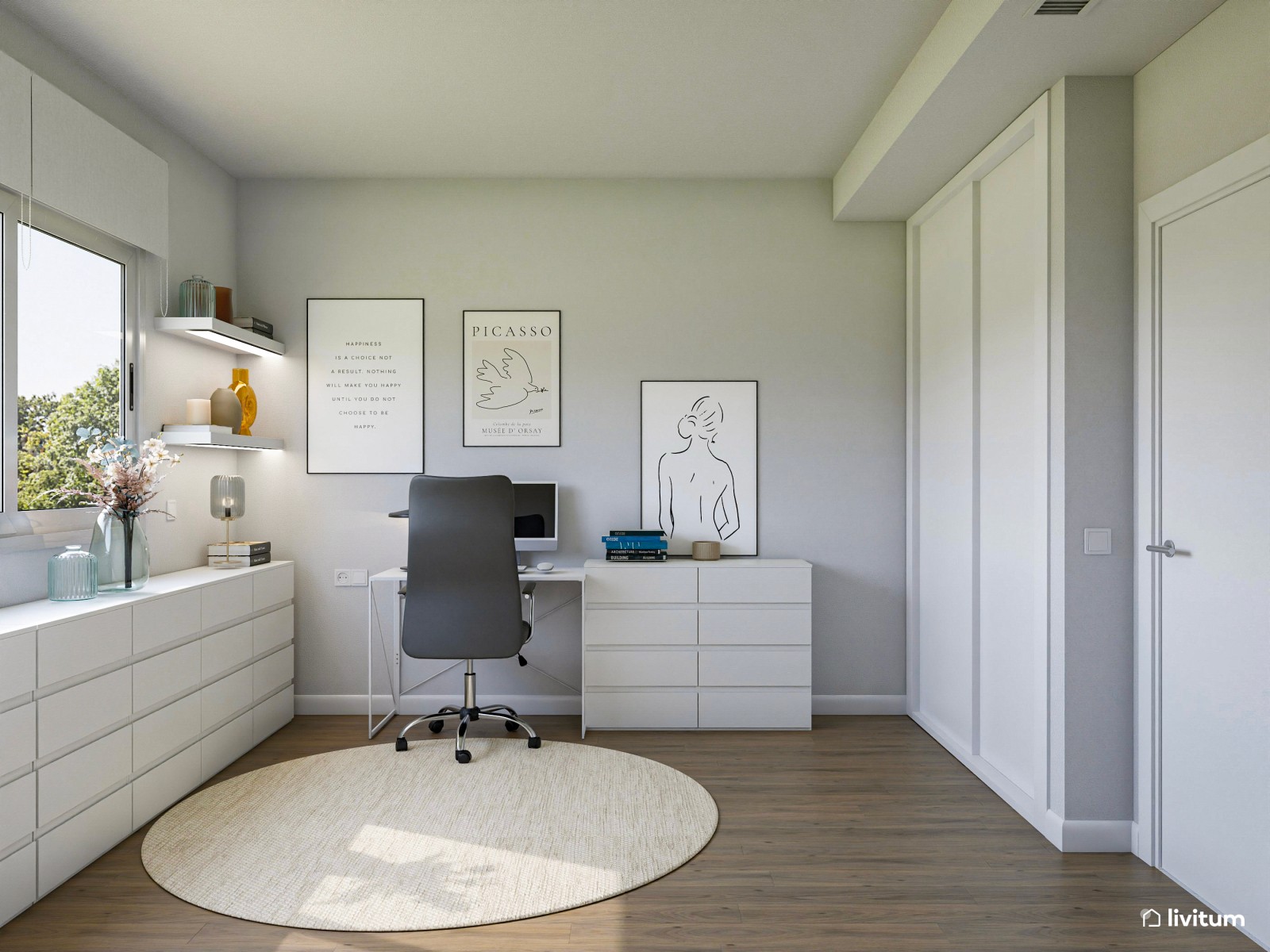 Elegante despacho en Total White y con tocador 