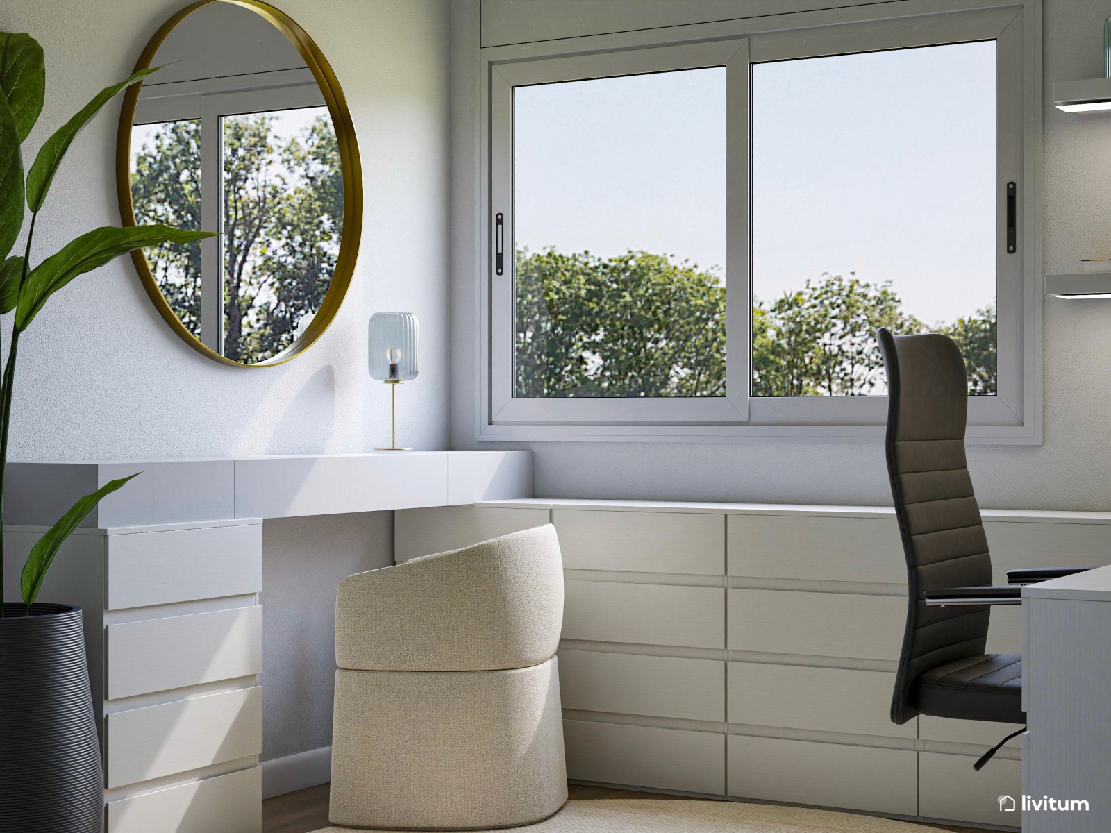 Elegante despacho en Total White y con tocador 