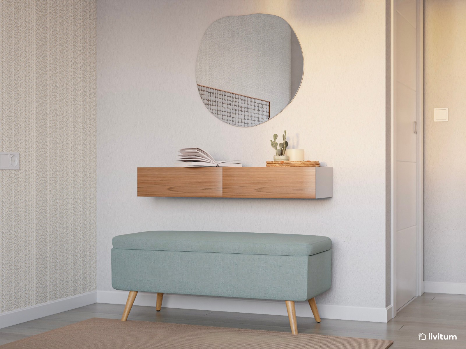 Elegante dormitorio con mesitas flotantes y detalles en verde