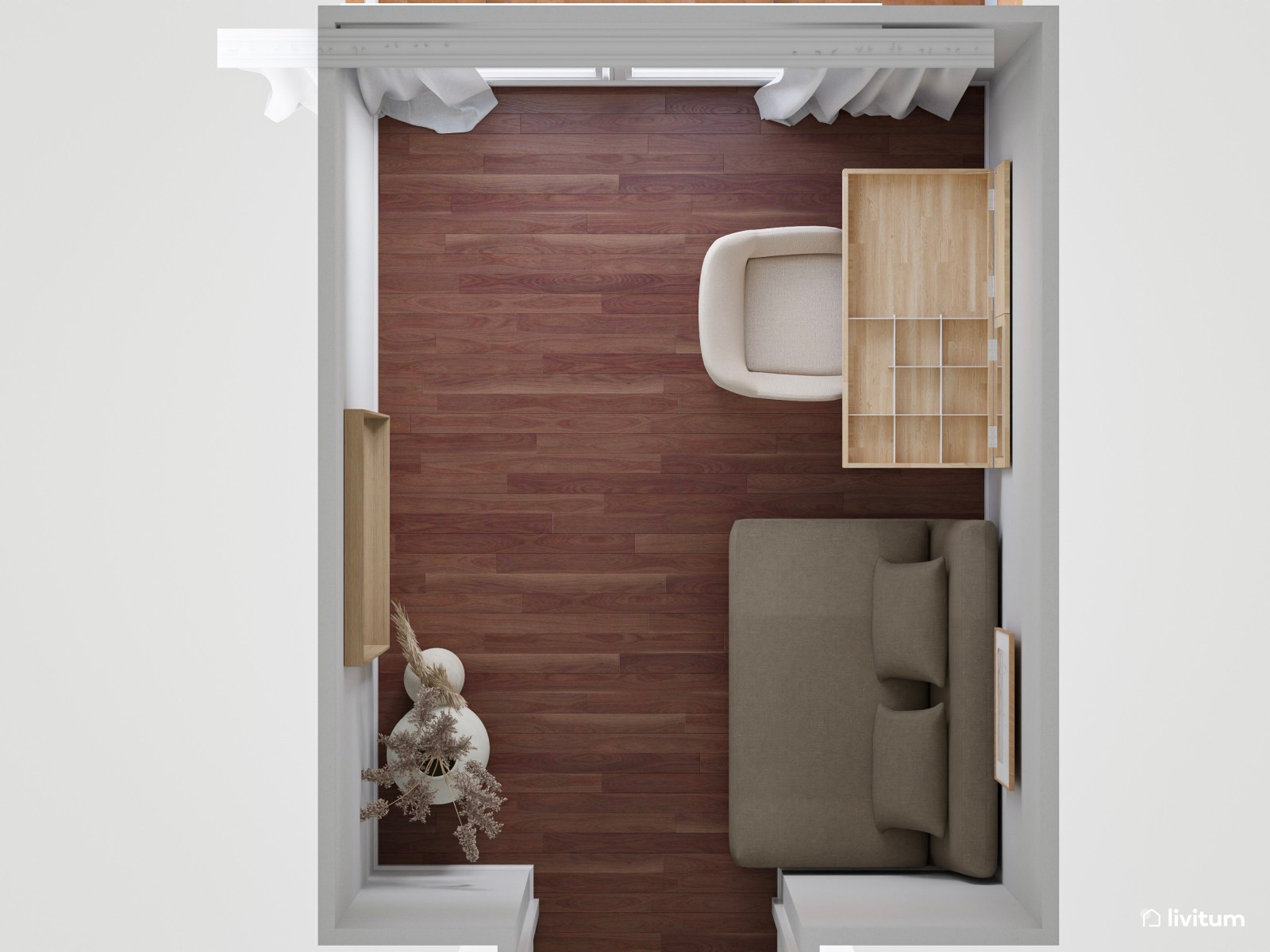 Elegante dormitorio con molduras y papel pintado