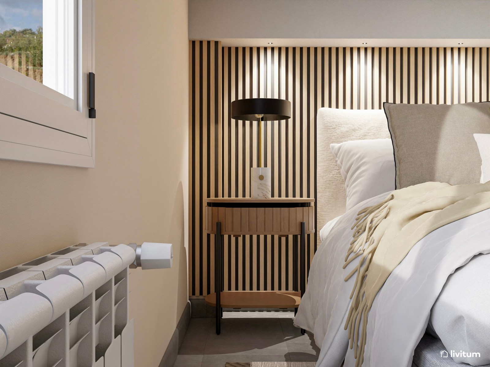 Elegante dormitorio con vestidor en estancia abuhardillada