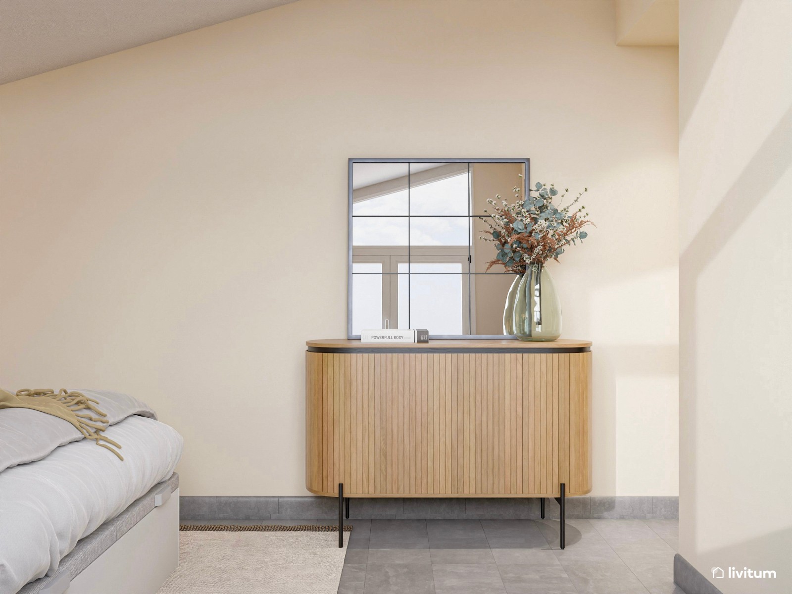 Elegante dormitorio con vestidor en estancia abuhardillada