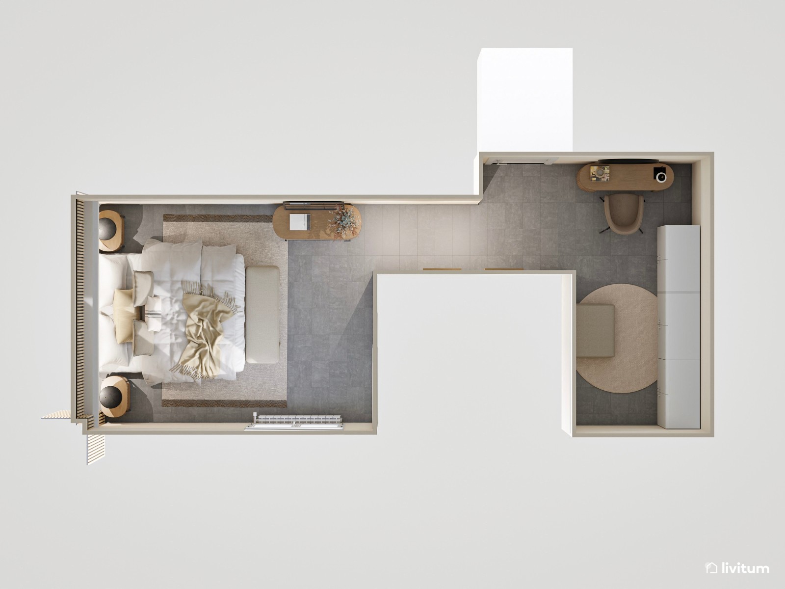 Elegante dormitorio con vestidor en estancia abuhardillada