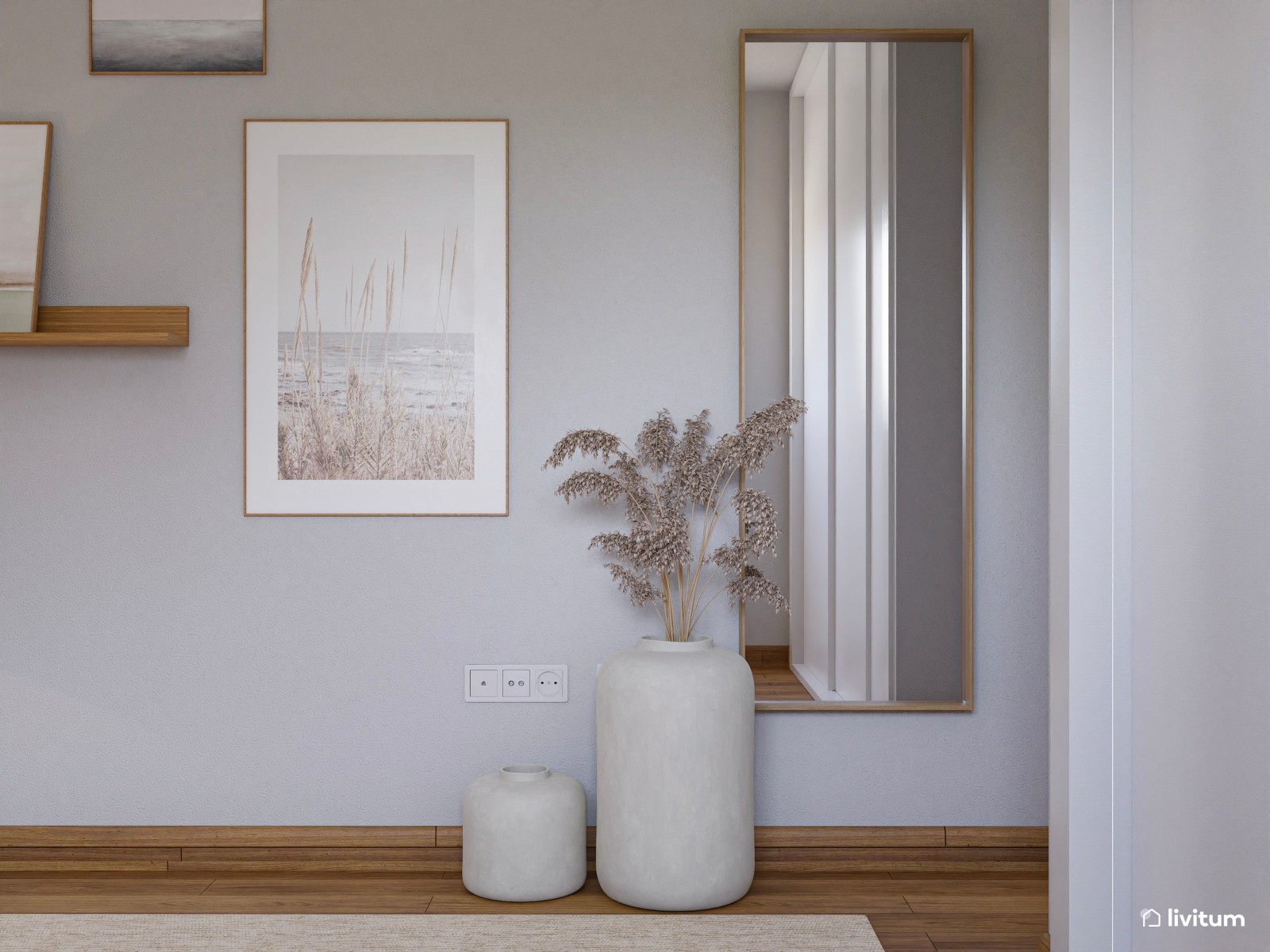 Elegante dormitorio de estilo nórdico con paneles de listones de madera