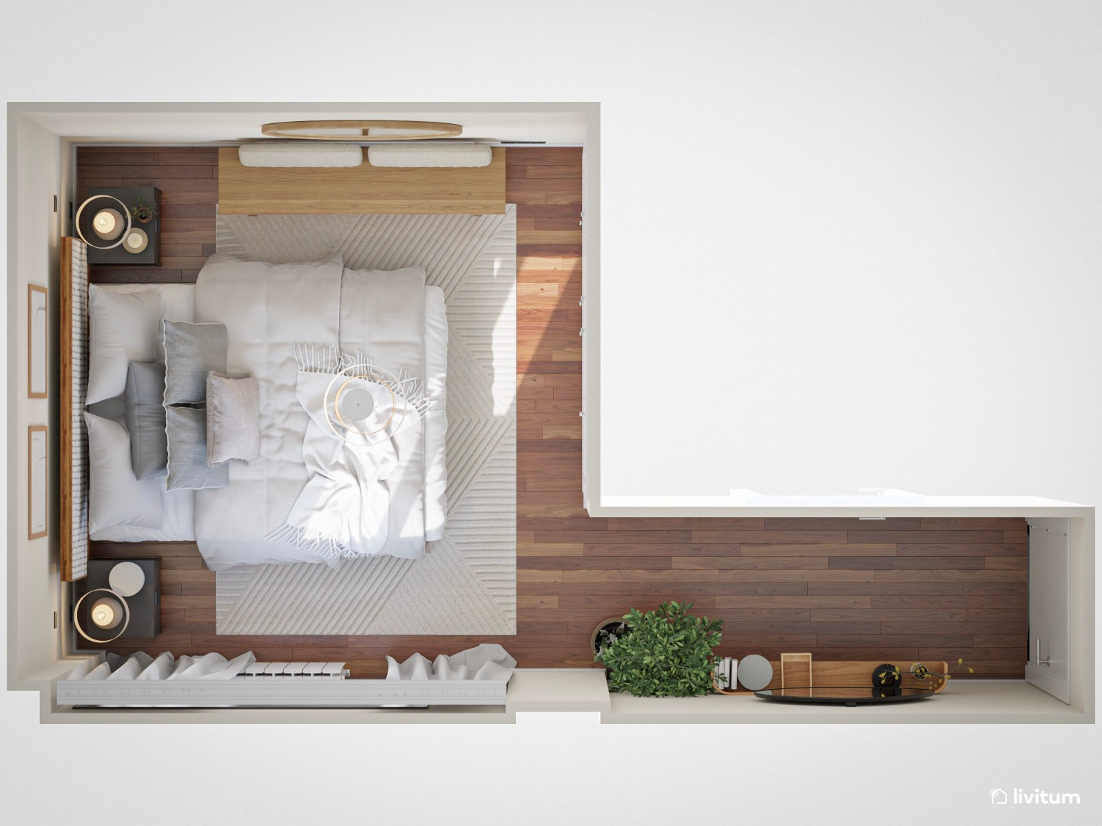 Elegante dormitorio nórdico con espectacular cabecero