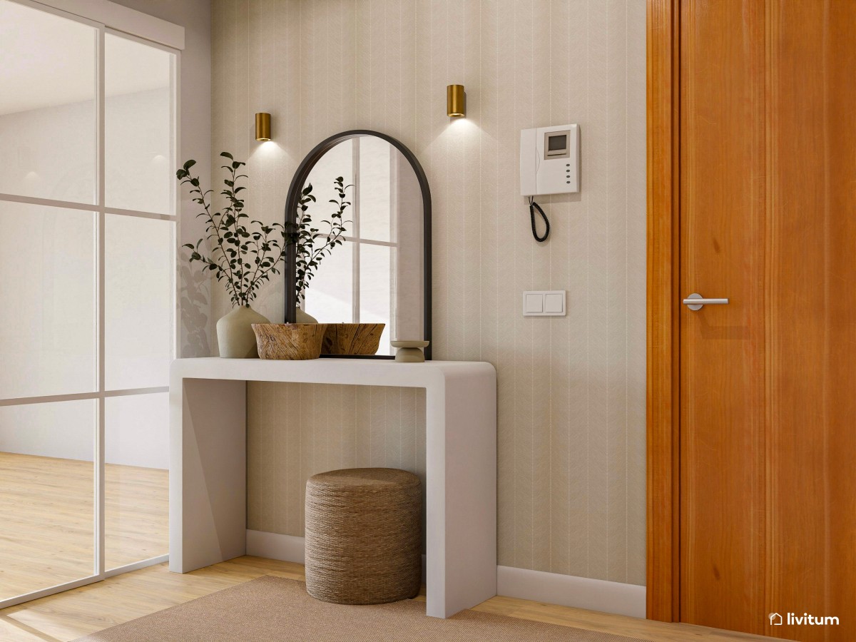 Elegante recibidor con papel pintado