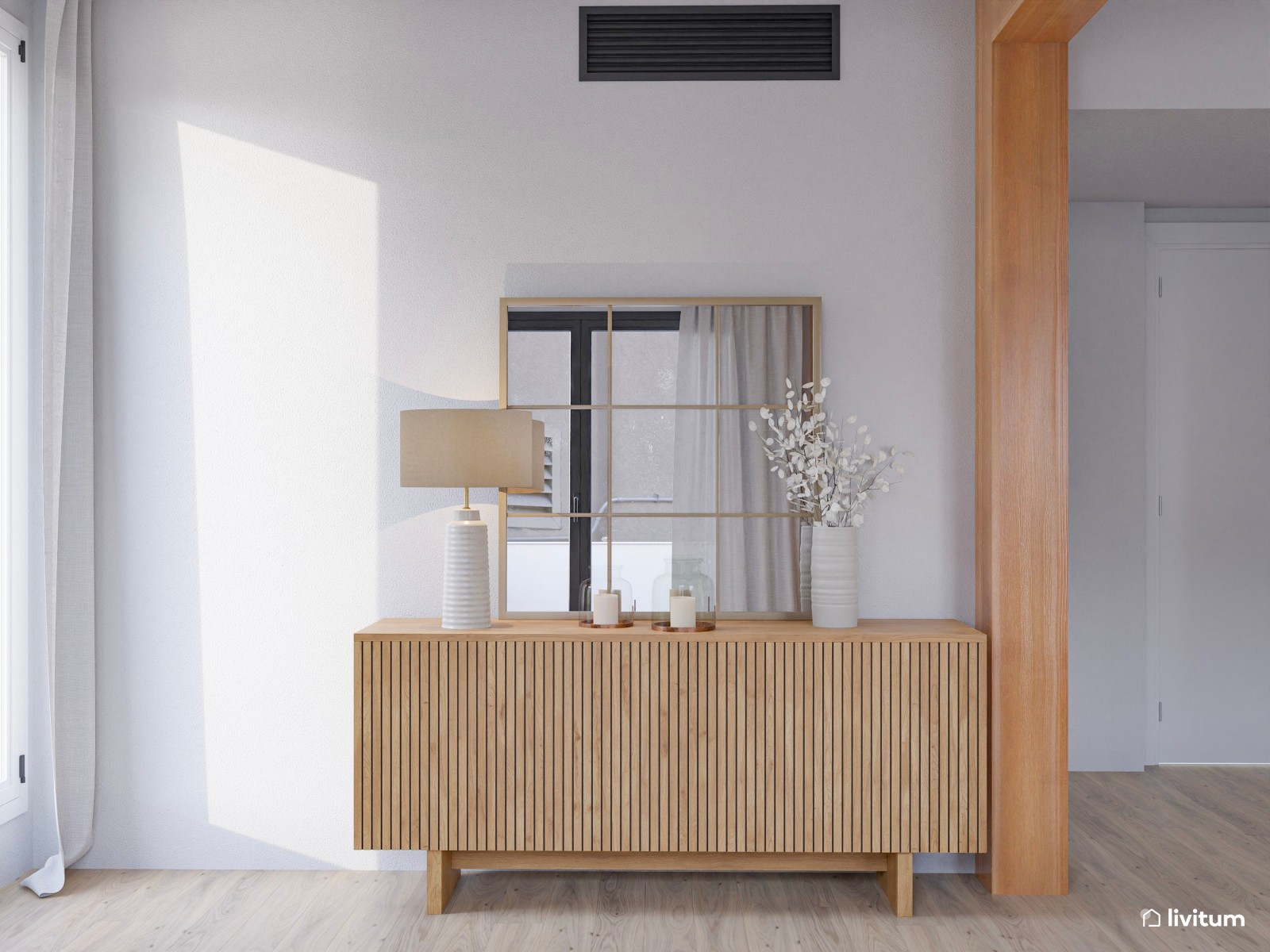 Elegante salón comedor con cocina abierta 