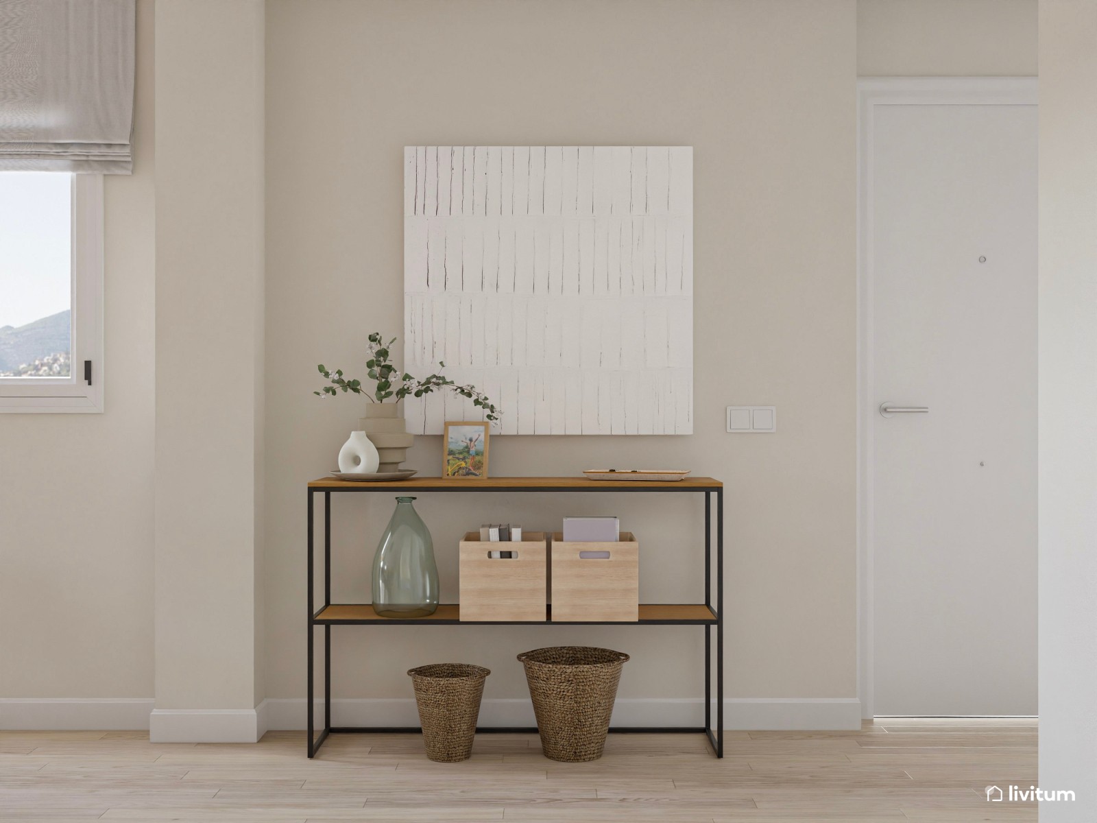 Elegante salón comedor con detalles industriales