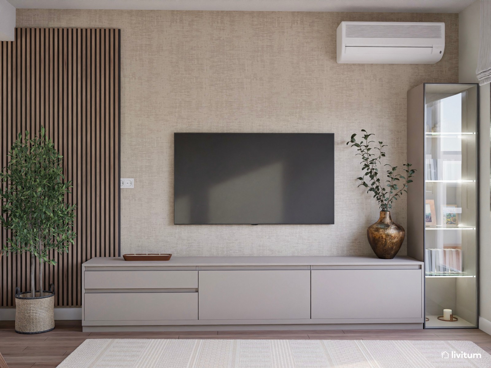 Elegante salón comedor con madera oscura y verde de 21 m² 