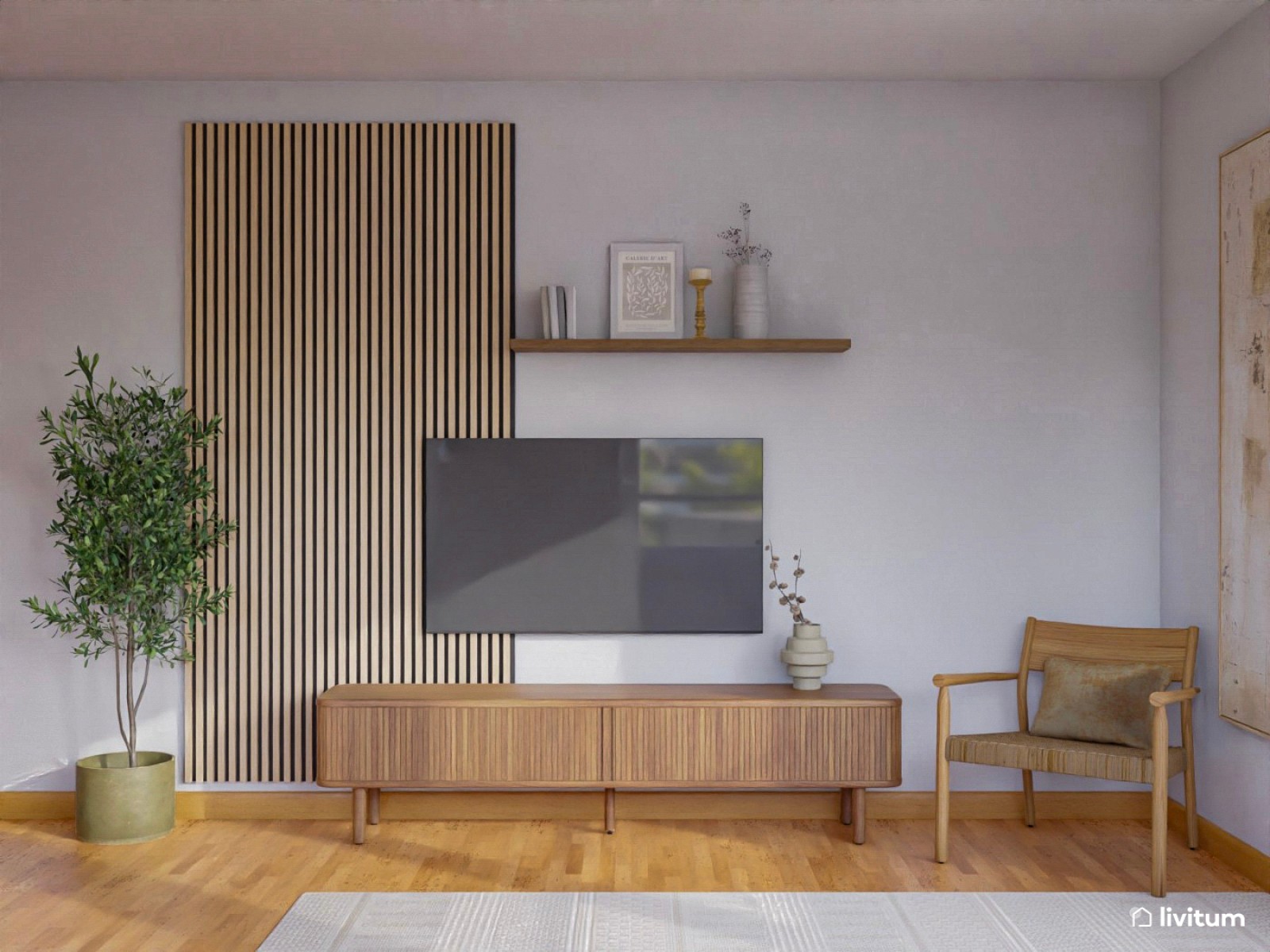 Elegante salón comedor con muebles de madera más oscura