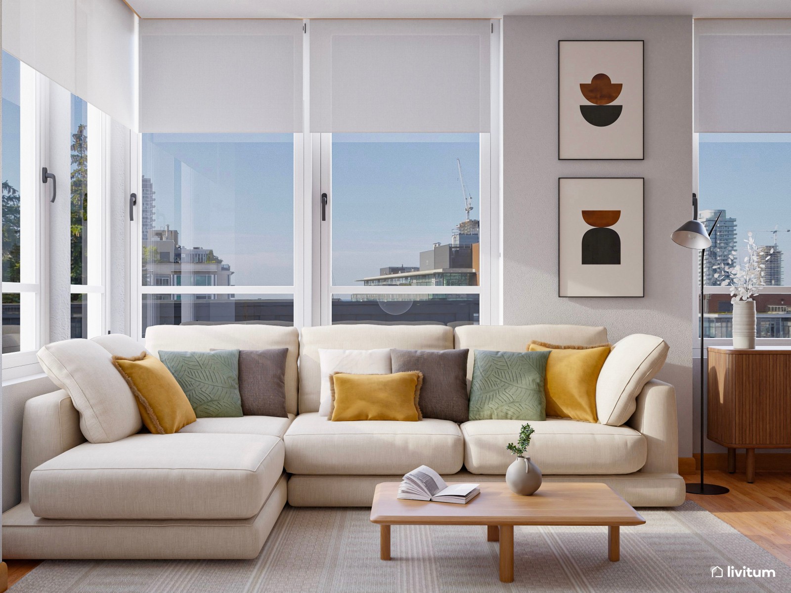 Elegante salón comedor con muebles de madera más oscura