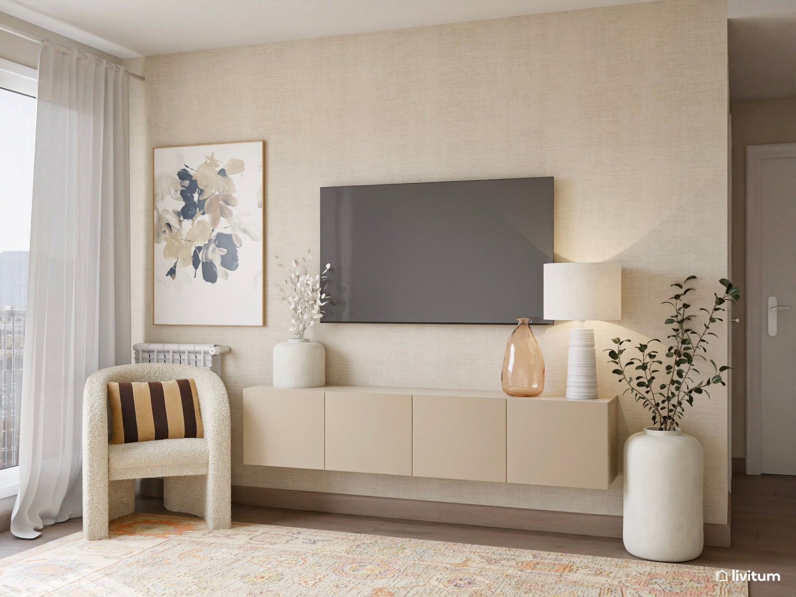 Elegante salón comedor de estilo minimalista con detalles dorados