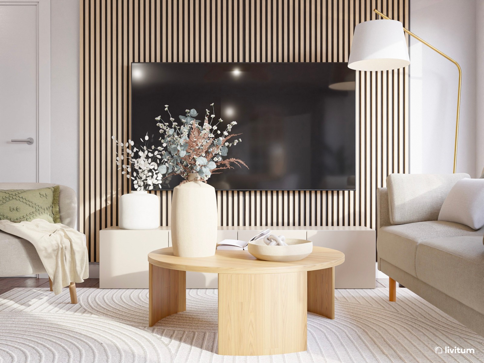 Elegante salón comedor de formas geométricas y acústica optimizada