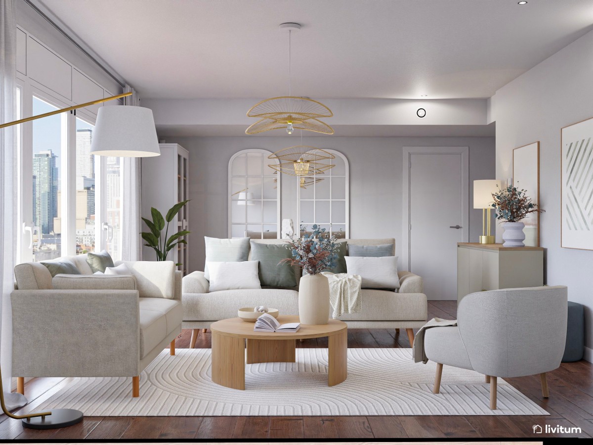 Elegante salón comedor de formas geométricas y acústica optimizada